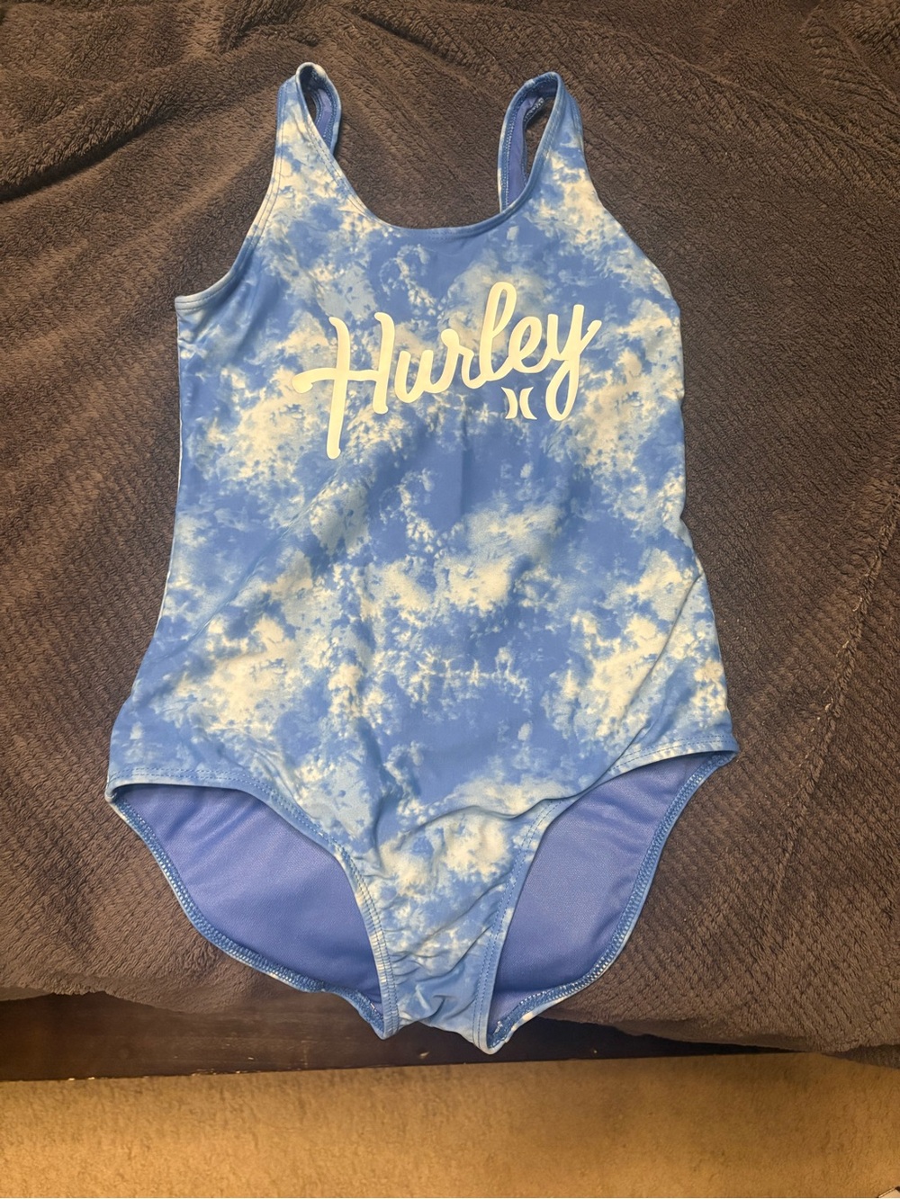 Hurley Blue and White Tie-Dye One-Piece Swimsuit